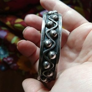 Taxco mexico cuff bracelet 925 sterling silver vintage swirl dots